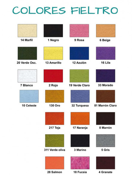 Fieltro en láminas 31x23cm - varios colores