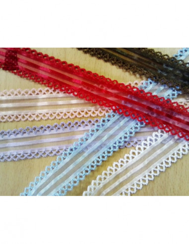 Cinta de organza rayada con piquillo - varios colores
