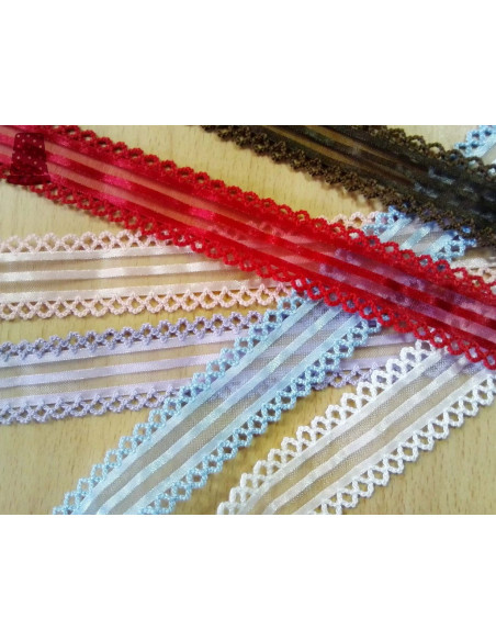 Cinta de organza rayada con piquillo (ancho 2,5cm) - varios colores