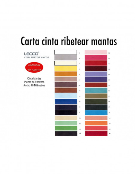 Cinta ribetear mantas 7cms (rollo 9 metros) de Lecco - varios colores