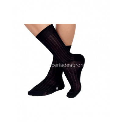 Calcetín caballero canalé 100% hilo de Escocia de Pompea - NEGRO