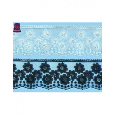 Encaje de tul bordado (ancho 9cm) Margaritas - varios...
