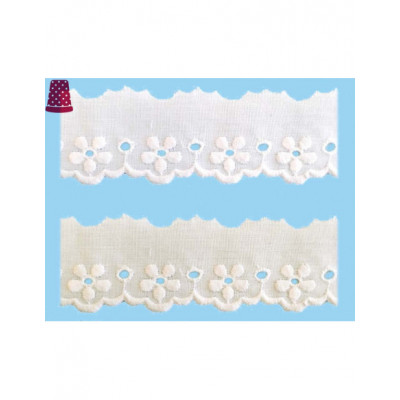 Puntilla de batista bordada (ancho 4cm) margaritas -...