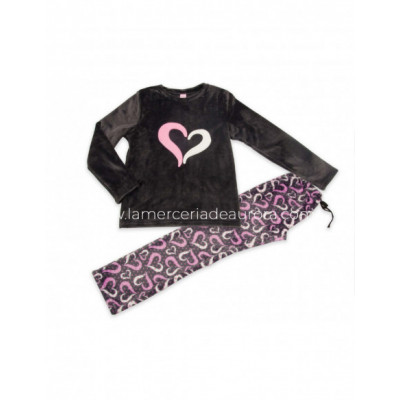 Pijama largo mujer invierno Corazones de Kinanit
