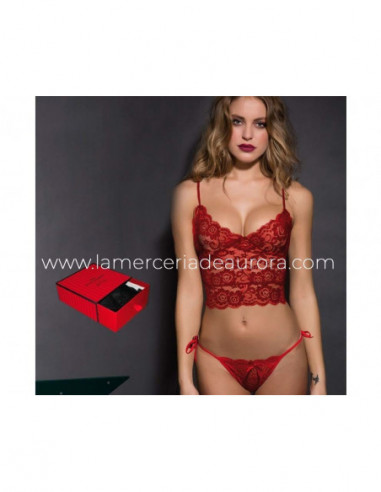 Conjunto fantasía encaje rojo con top lencero de Admas