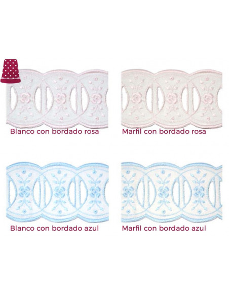 Bordado entredós con pasacintas (ancho 5cms) Alida - varios colores