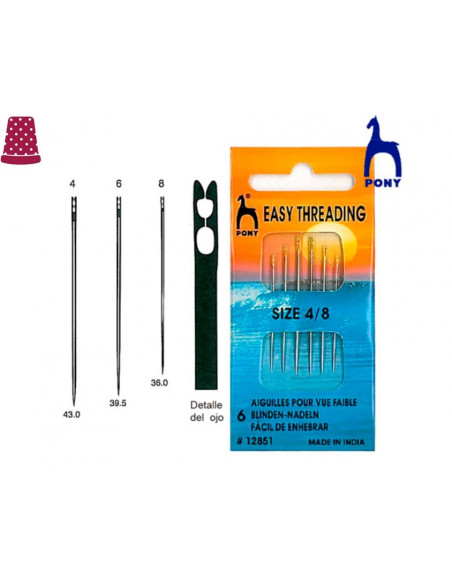 Aguja para coser vista cansada "ojo ciego" (6 uds) 12851 de Pony