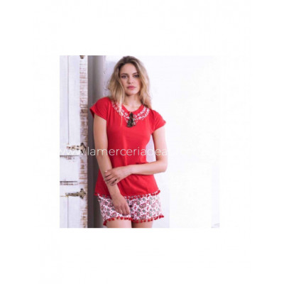 Pijama corto de mujer Cachemir rojo de Admas