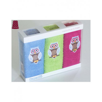 Estuche 3 paños cocina rizo algodón Búho de Barceló 2