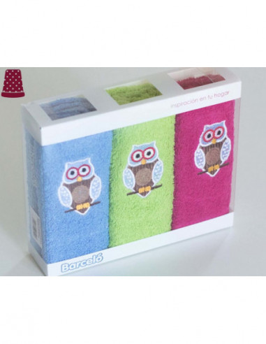 Estuche 3 paños cocina rizo algodón Búho de...