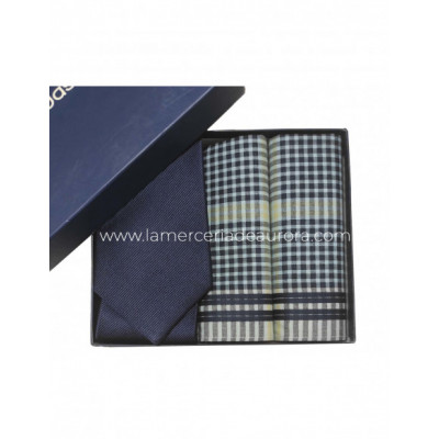Estuche pañuelos y corbata en marino de Guasch