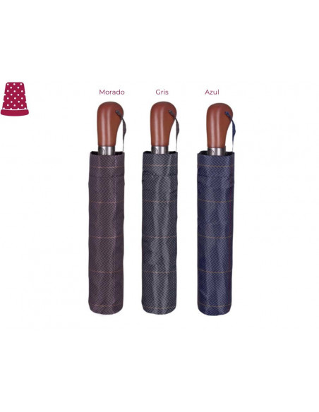 Paraguas maxi plegable hombre mango madera de Perletti - varios colores