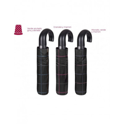 Paraguas plegable hombre mango curvo modelo cuadros de... 2