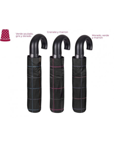 Paraguas plegable hombre mango curvo modelo cuadros de Perletti - varios colores