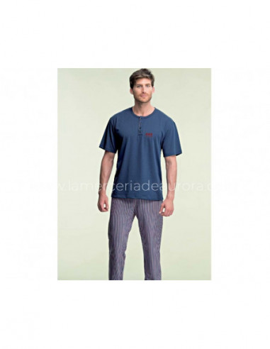 Pijama hombre largo y manga corta de entretiempo pantalón rayas Asman