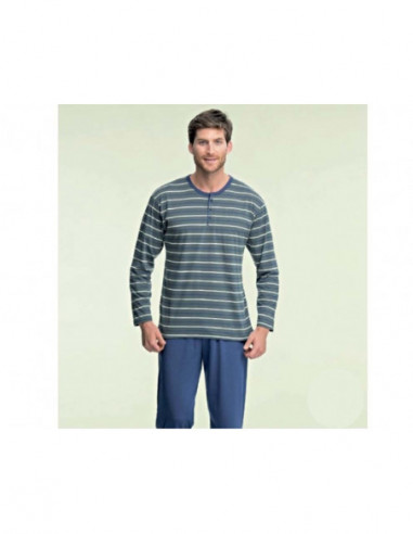Pijama hombre largo entretiempo camiseta rayas Asman