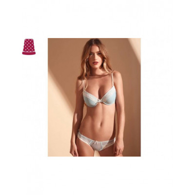 Conjunto braga y sujetador push-up copa B aguamarina de...