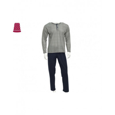 Pijama hombre largo de entretiempo camiseta cuadros de...