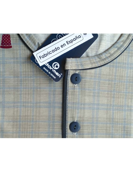 Pijama hombre largo de entretiempo camiseta cuadros de Dormen