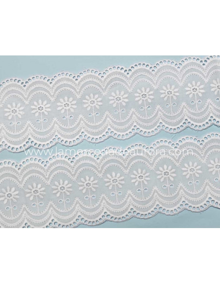 Entredós de batista bordada (ancho 8 cms) Margarita y ondas - varios colores