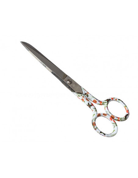 Tijera costura decorada modelo flores fondo blanco de Palmera