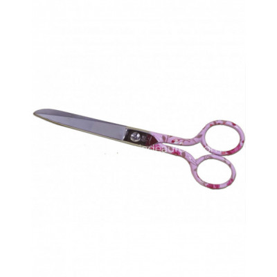 Tijera costura decorada modelo flores fondo rosa de Palmera