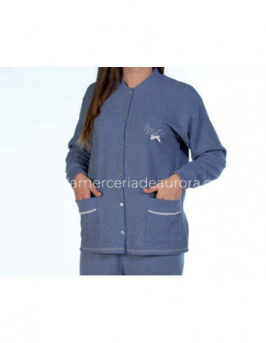 Pijama largo de mujer para invierno abierto...