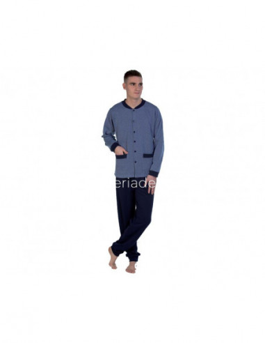 Pijama largo hombre chaqueta abotonada jeans topos de Emeneté