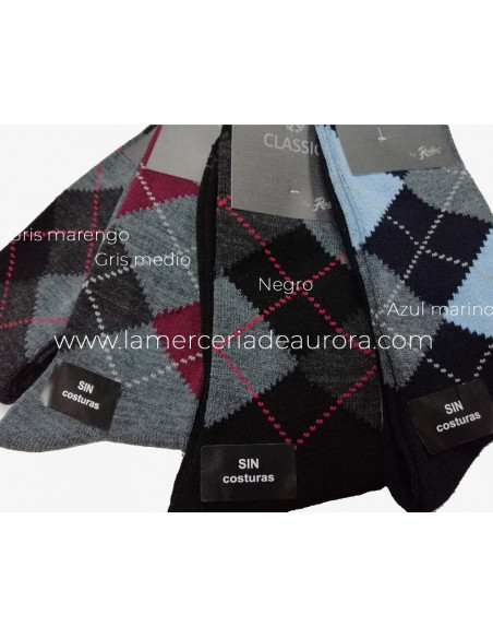 Calcetín caballero sin costuras Rombos 640 de Rodfer - GRIS MARENGO - GRIS MEDIO - NEGRO - AZUL MARINO Calcetín caballero sin costuras Rombos 640 de Rodfer - GRIS MARENGO - GRIS MEDIO - NEGRO - AZUL MARINO