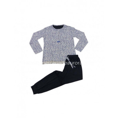 Pijama largo de mujer algodón estampado floral azul