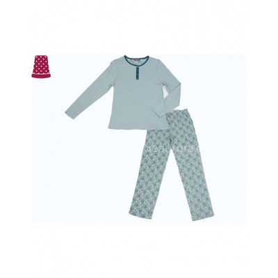 Pijama largo de mujer verde mar fantasía flores (tallas...