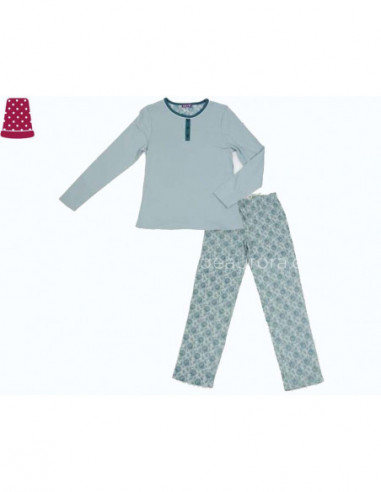 Pijama largo de mujer verde mar fantasía flores (tallas extra)