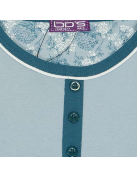 Pijama largo de mujer verde mar fantasía flores (tallas extra)