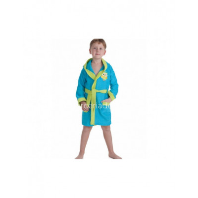 Albornoz bordado turquesa y verde con capucha de Interbaby