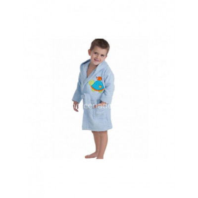Albornoz bordado azul celeste con capucha de Interbaby