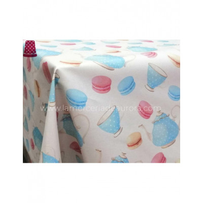 Tela mantel antimanchas Café y macarons