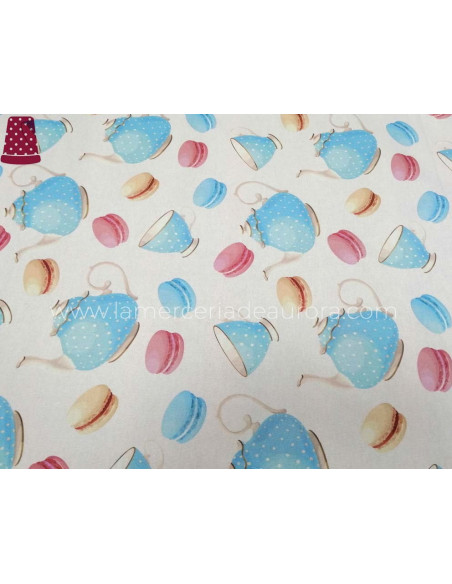 Tela mantel antimanchas Café y macarons