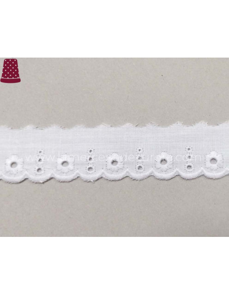 Puntilla de batista bordada (ancho 3 cm) Flor y topos abiertos