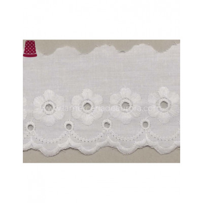 Puntilla de batista bordada blanca (ancho 7,5cm) Flor y... 2