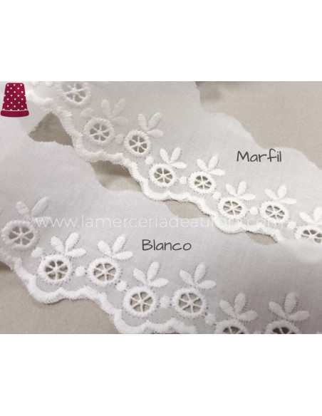 Puntilla de batista bordada (ancho 4,5cm) Picotas - varios colores