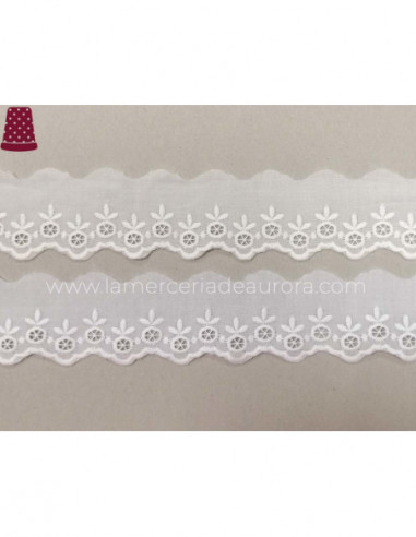 Puntilla de batista bordada (ancho 4,5cm)...