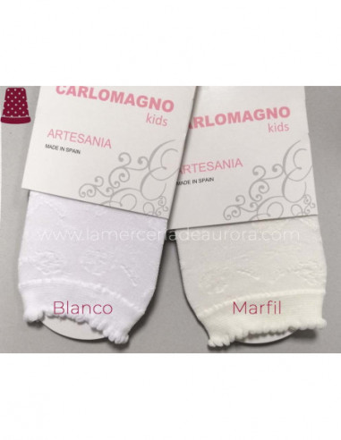 Calcetín niña poliamida fantasía Floral de Carlomagno - BLANCO y NATURAL