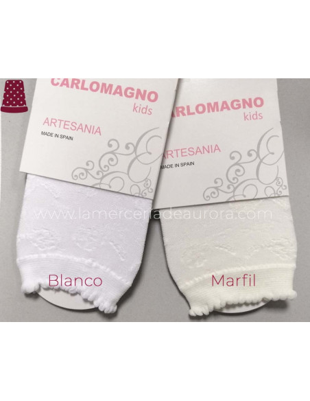 Calcetín niña poliamida fantasía Floral de Carlomagno - BLANCO y NATURAL