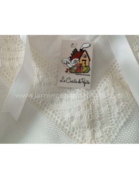 Chal-Toquilla bebé perlé entredós y lazo de La casita de Pepito - varios colores