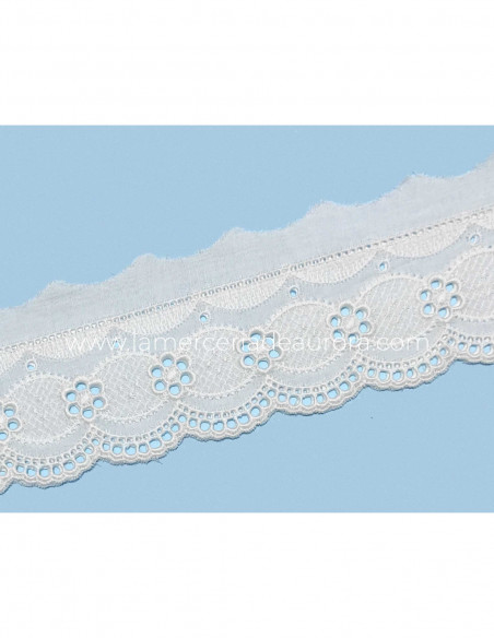 Puntilla de batista bordada blanca (5,5cm) Aurora