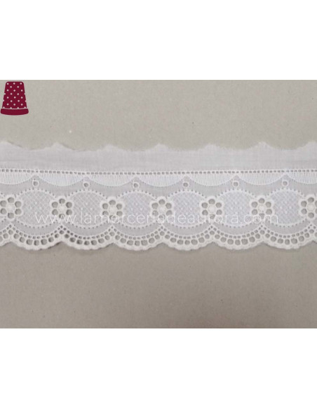 Puntilla de batista bordada blanca (5,5cm) Aurora