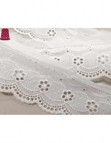 Puntilla de batista bordada blanca (5,5cm) Aurora