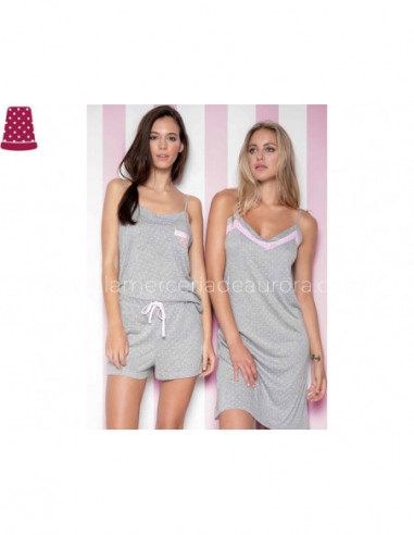 Pijama corto mujer Gris con topitos de Admas