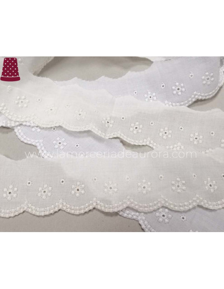 Puntilla de batista bordada (ancho 5cm) Elisa - varios colores