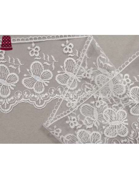 Encaje de tul bordado (ancho 11 cms) Mariposas